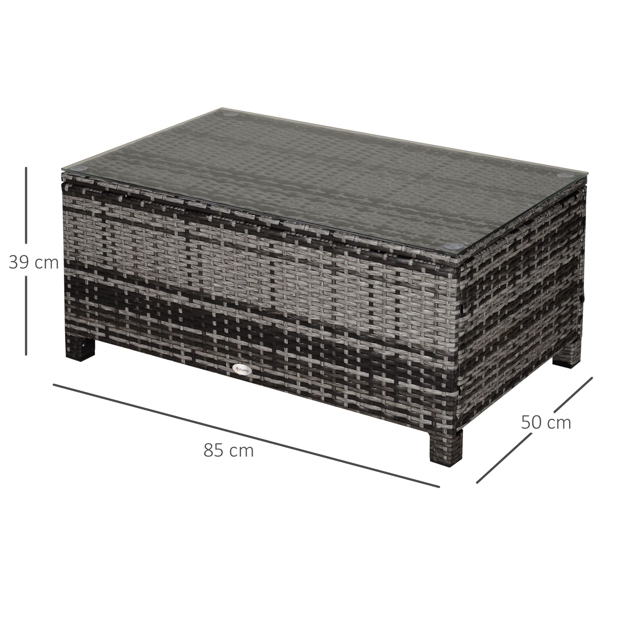 Outsunny Tavolino da giardino rattan sintetico vetro temperato 85x50x39 cm Grigio