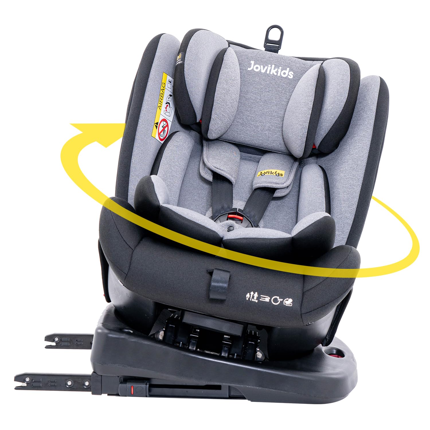 Jovikids Angela 360° Swivel ISOFIX Car Seat, ECE R44 Certified, Adjustable Headrest, Group 0+/1/2/3 (0-36kg), 0-12 Yrs, Top Tether, Convertible Rotating Car Seat, Baby Infant Car seat Black
