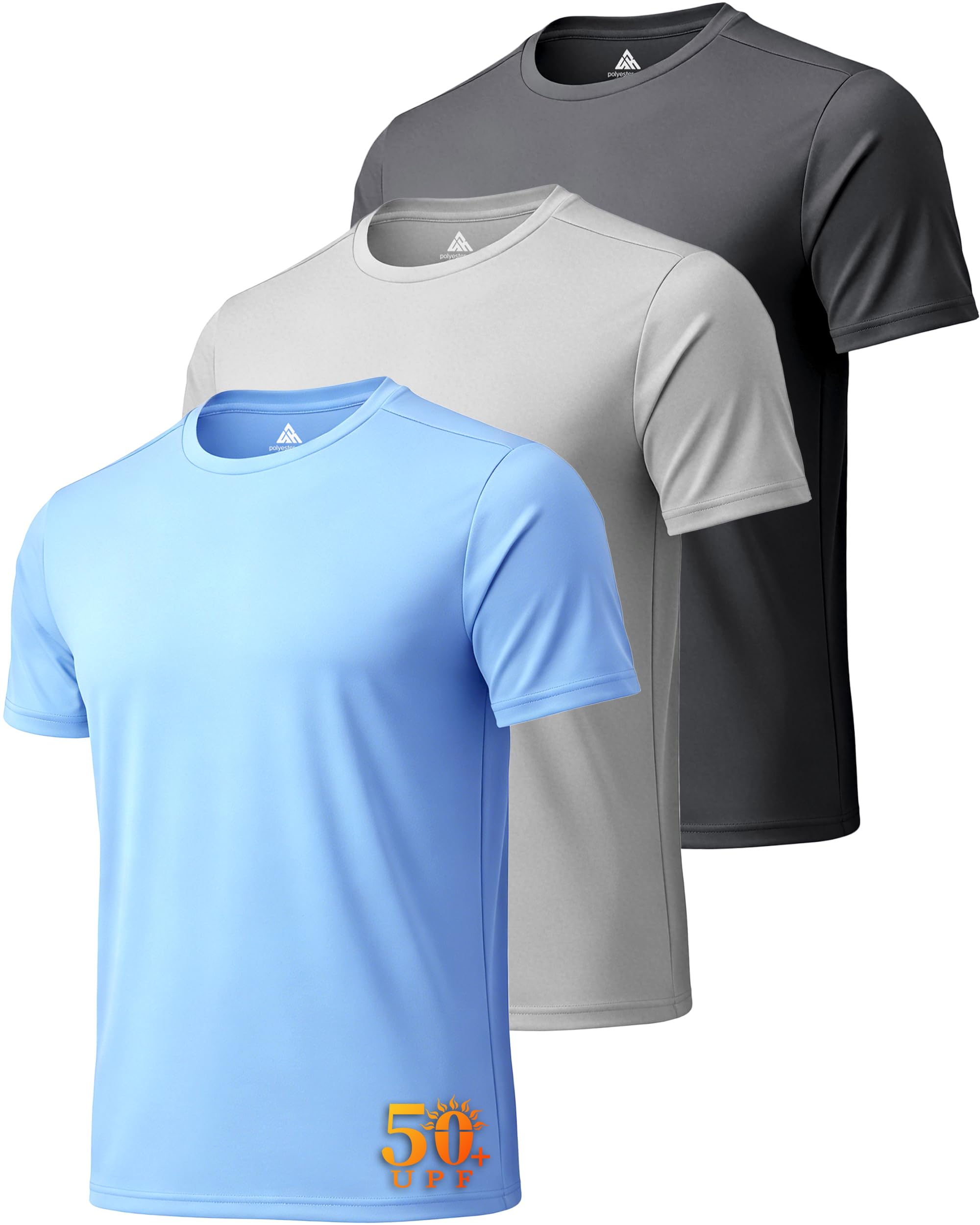 3 Pack T Shirts for Men UPF 50+ Workout Shirt Fast Dry Moisture Wicking Athletic T-Shirts for Running Gym Swim