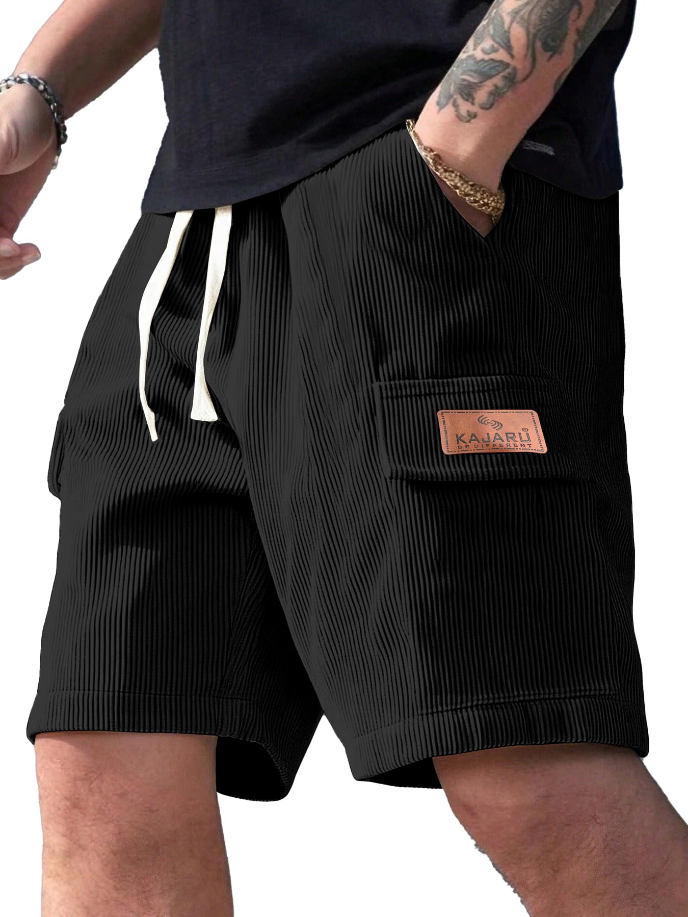 KAJARU Men's Ribbed Casual Shorts with Drawstring, Two Pockets-picture-35