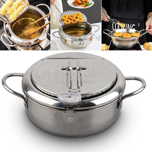 Freidora Olla japonesa olla japonesa Mini sartén de acero inoxidable Olla de freír temperatura controlada para el hogar Tempura Sartén Termómetro