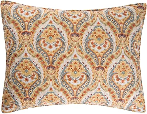 Miniatura 4 de C&F Home Mandalay - Juego de 2 fundas de edredón reversibles de algodón, lavables a máquina, color marrón y azul, damasco, tamaño individual, 2