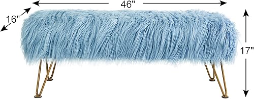 Miniatura 2 de Banco otomano de piel sintética de felpa suave azul para entrada, reposapiés peludo, 46 x 16 x 17 pulgadas, banco largo resistente para dormitorio,