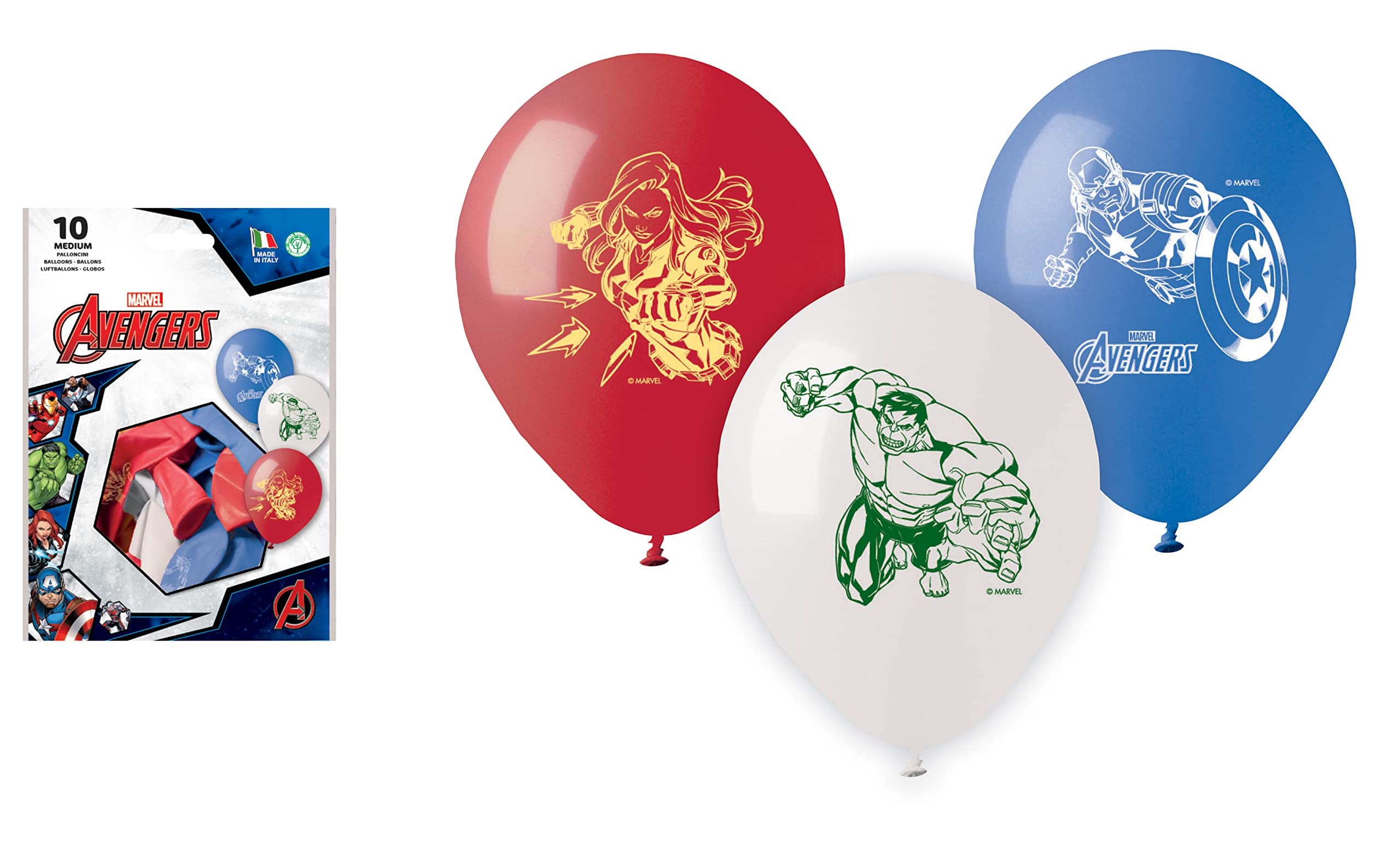 Ciao 29580 Marvel Avengers Colorful Balloons Set of 10, Multicolor