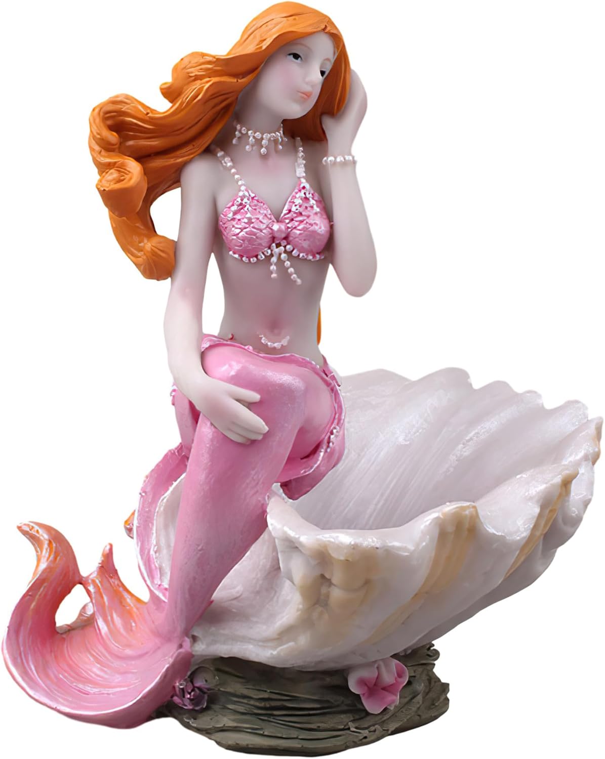 Mermaid Figurines Shell Aquarium Ornament Resin Mediterranean Style Mermaid Princess Craft Statue Jewelry Storage Organizer Gifts for Girls,Fish Tank Supplies Accessories (Pink)