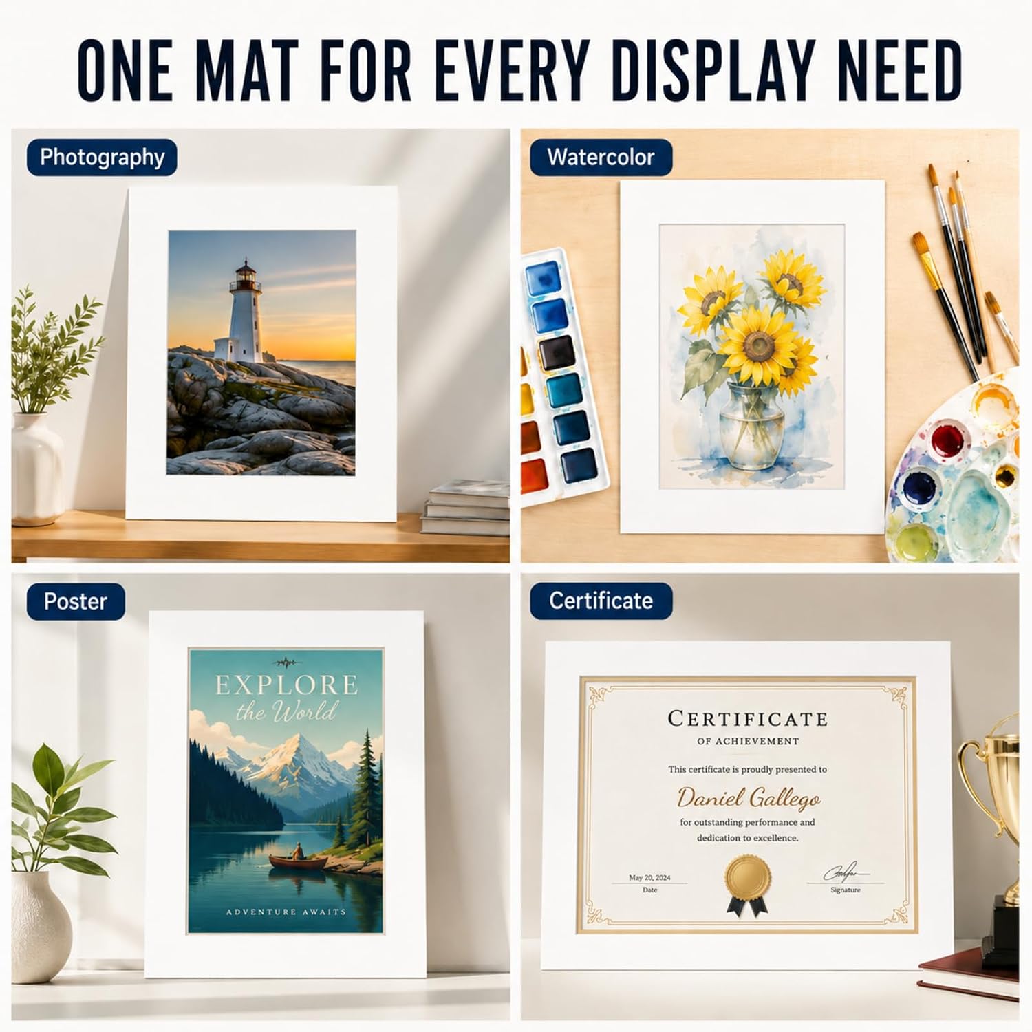 Jetec 12 Sets Anti Acid Picture Frame Mat Kit Pre-Cut Picture Backing Mats and Core Bevel Cutting Photo Frame Board for Photos Painting Prints Posters Artworks 5" x 7", 8" x 10", 11" x 14"(White)