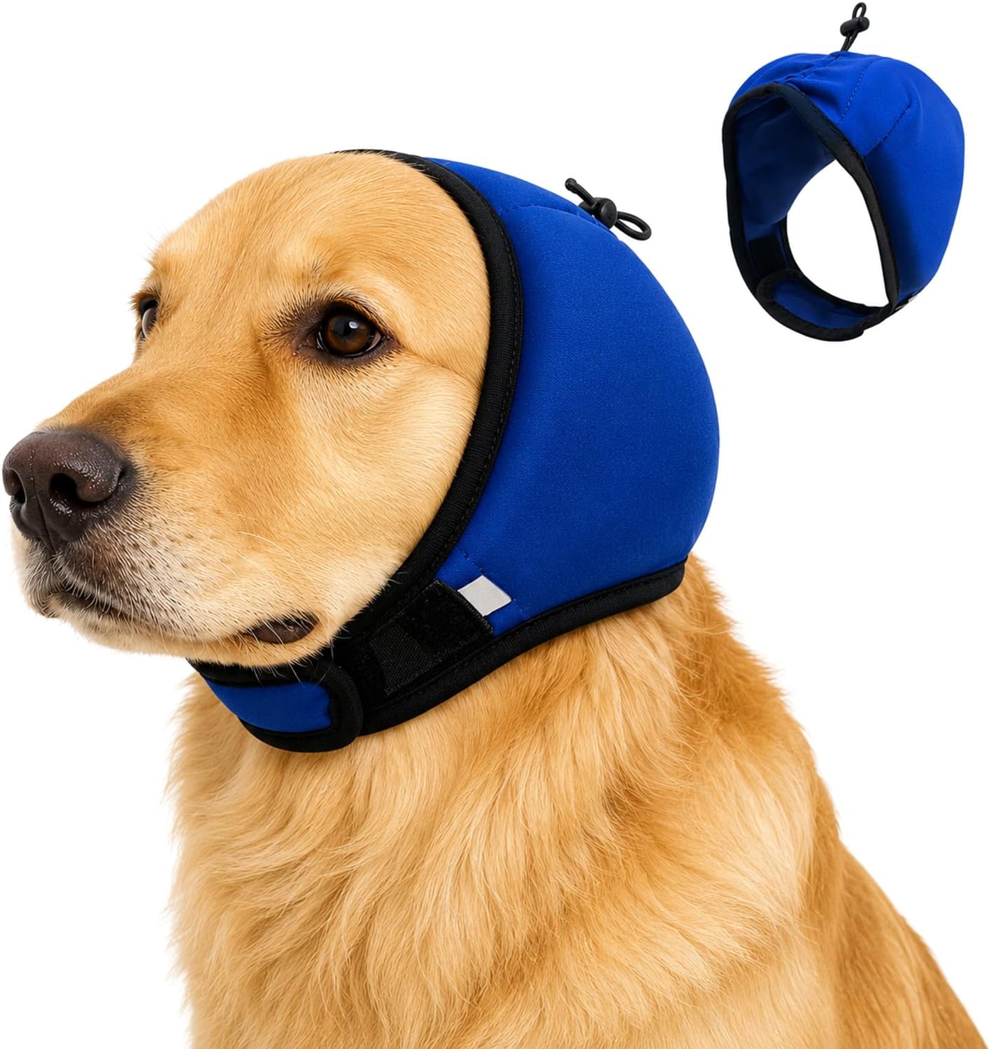 Adjustable Dog Quiet Ear Muffs Calming Ear Hoodie, Noise Canceling Breathable Ear Wraps for Dog Anxiety Relief, Ear Covers for Fireworks Thunderstorm Grooming Force Drying Noise Protection (Blue, L)
