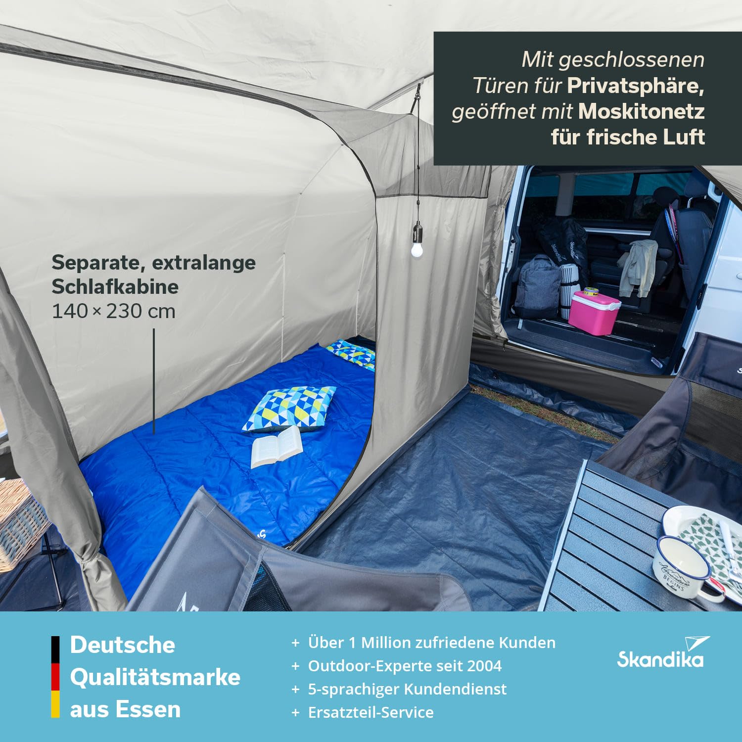 Skandika Aarhus Travel 2 / Aarhus Air Protect Tenda da campeggio per bus | con/senza Air Protect, 2 persone, autoportante, 2 m altezza, zanzariera