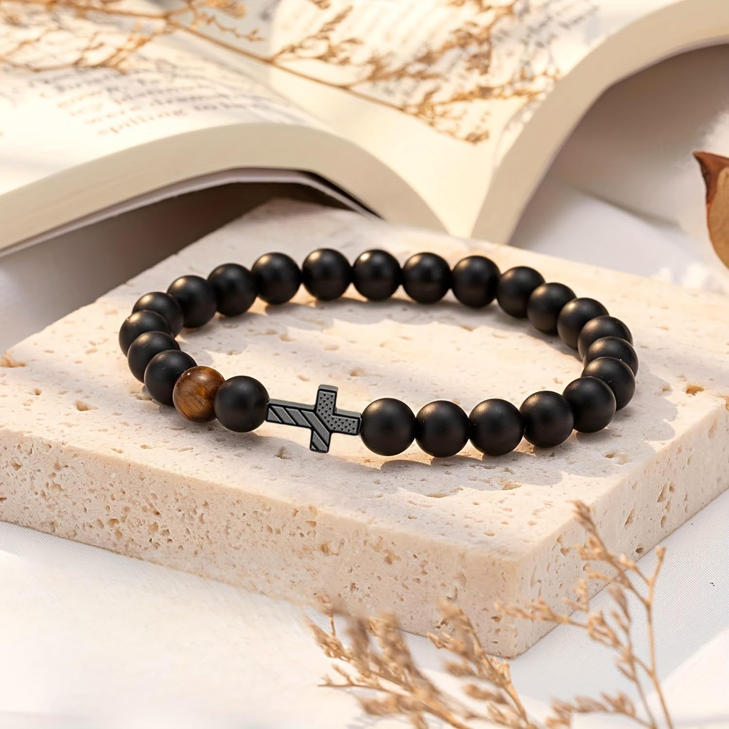 To Mens Gifts Cross Bracelet for Son, Dad, Husband，American Flag Cross Beads Bracelet ，Christian ReligiousChristmas Easter Baptism Jewelry Gifts - Image 5