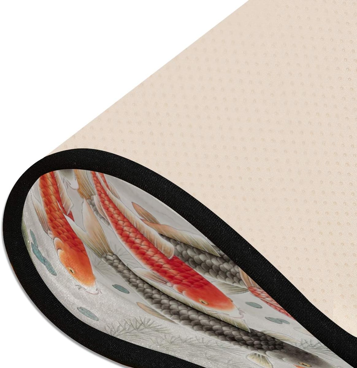 ALAZA Asian Lotus and Koi Fish Runner Area Rug Non Slip Floor Mat for Hallway Entryway Living Room Bedroom Dorm Home Decor 72x24 inches