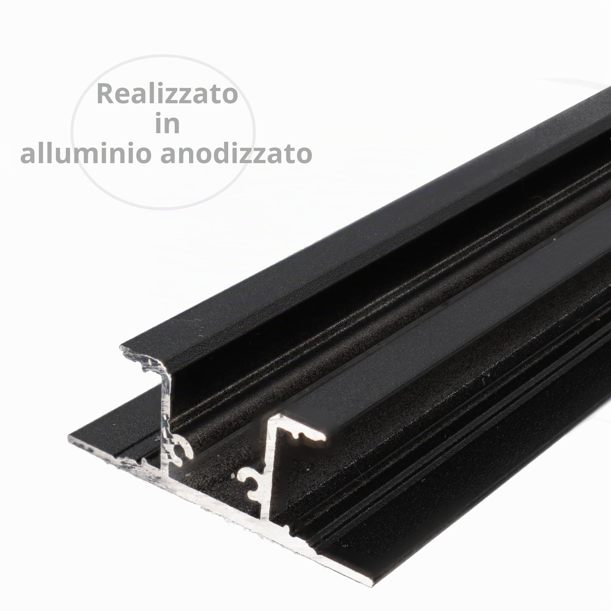 Jandei - Confezione da 4 profili Led Alluminio Nero 1 Metro per Montaggio a Doppia Striscia Led in Superficie, Diffusore Opale Bianco Traslucido. Con tappi finali, viti e staffe di montaggio