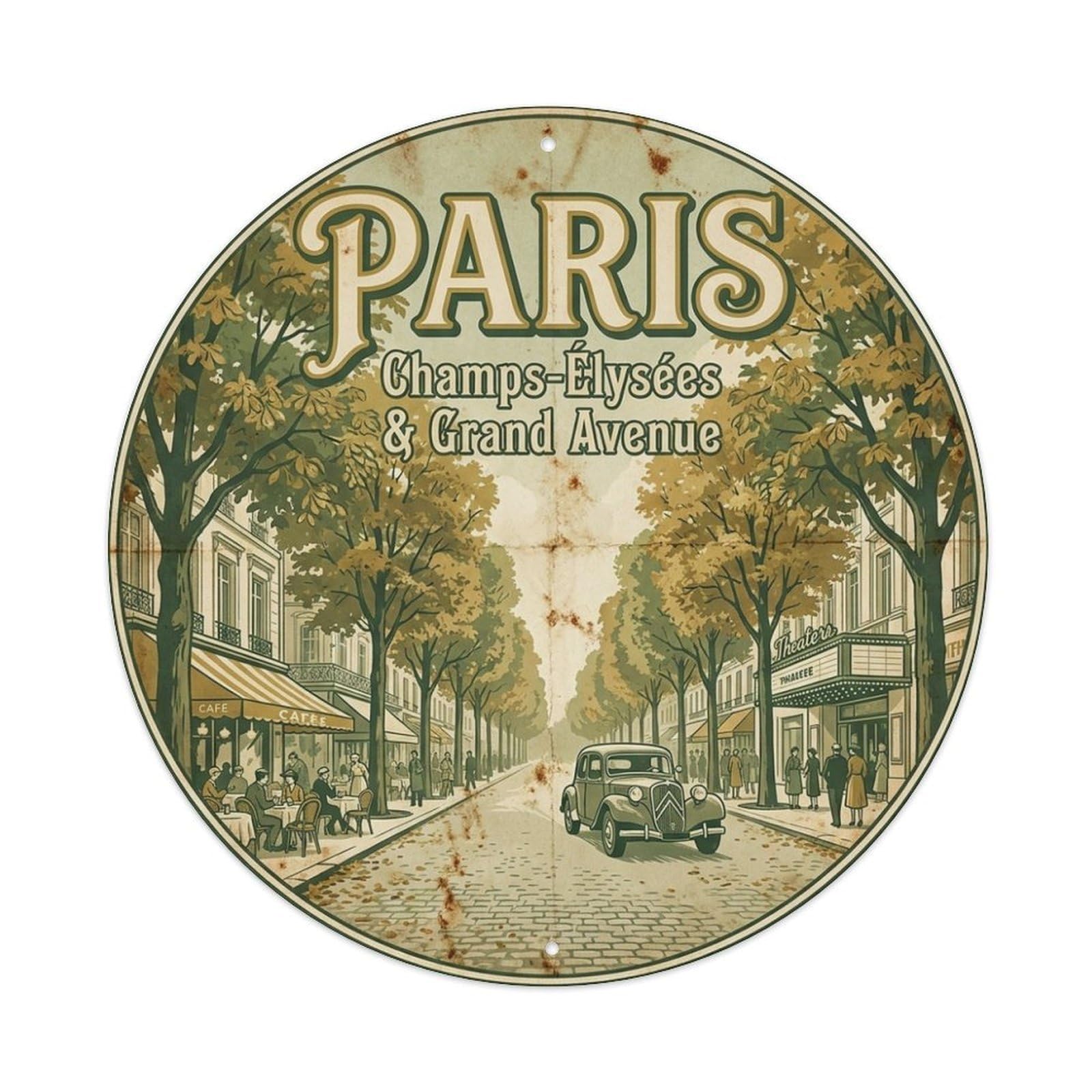 Olhnbad Style Champs Elysees Grand Avenue Paris Travel Culture Metal Tin Sign
