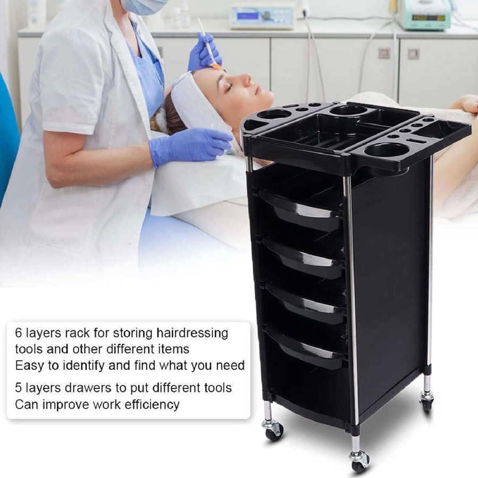 Carrito de 6 niveles para esteticista con ruedas giratorias, bandeja de tatuajes, peluquería, carrito de almacenamiento de belleza para clínica, spa