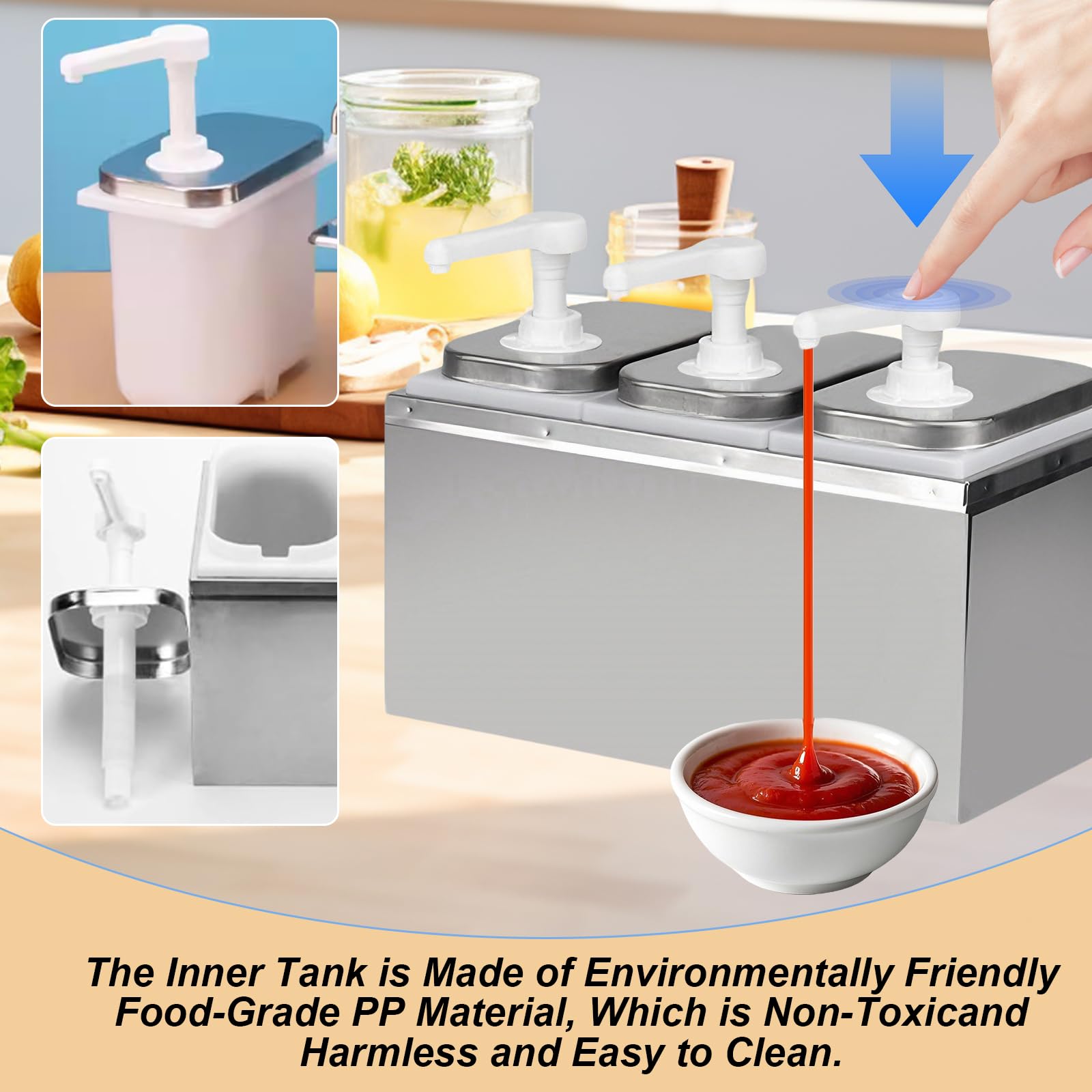 Distributore di salsa da 6 l, distributore di salse in acciaio inox 304, per alimenti, antigoccia, 10 cc per pompa, distributore di salsa per ketchup, maionese, salsa di bistecca, sciroppo da dessert