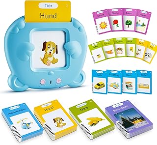 AHJ Talking Flashcards German, Flashcards German, 112 Sheets, 224 Words, Flash Cards German, Interactive Language Games German for Children from 2-6 Years, Interactive Flashcards for Children, Blue