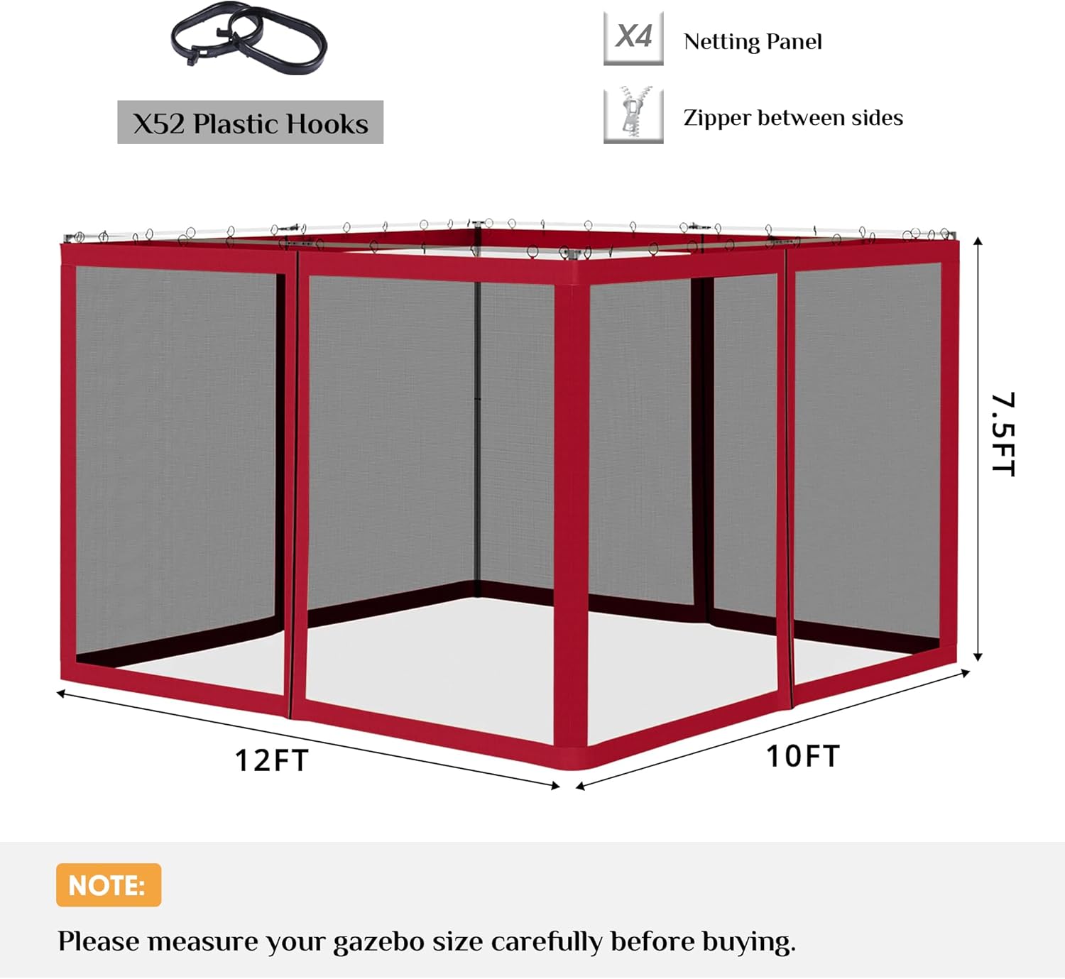 COOSHADE 10x12 Gazebo Tent Outdoor Patio Canopy Mosquito Netting Screen Walls ONLY(Burgundy)