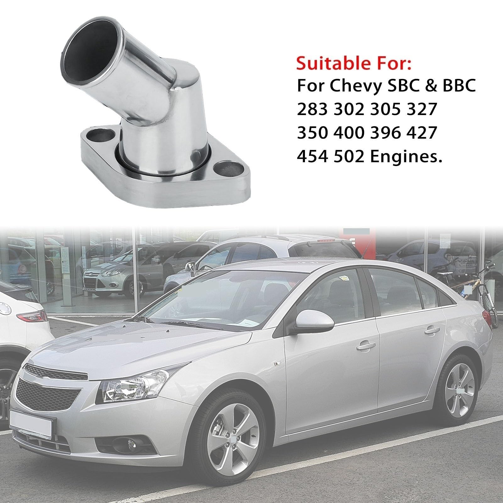 Termostatos del motor Carcasa de termostato cuello agua de 45 grados compatible con Chevy SBC BBC 283 302 305 327 350 400 396 427 454 502 con tornillos y anillo de sellado Refrigerantes Del Motor