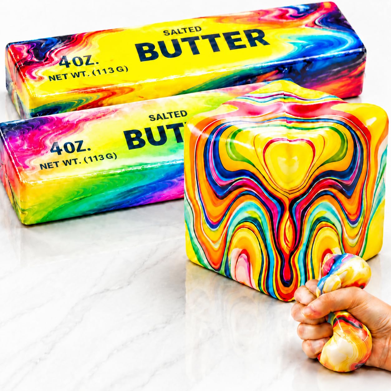 3Pcs Rainbow Cheese Squishy and Butter Squishy Toys for Stress Relief