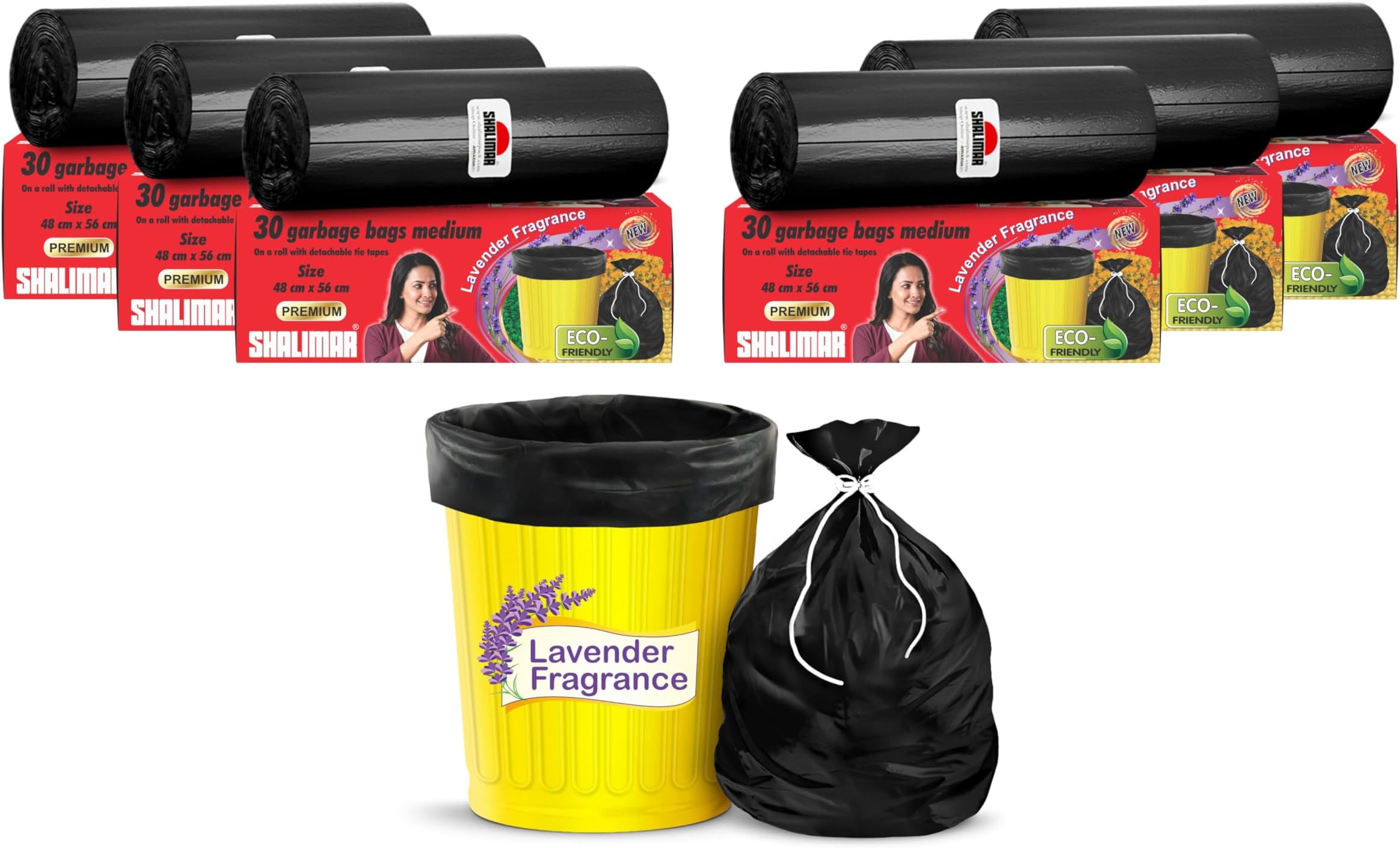 Premium OXO - Biodegradable Garbage Bags 19 X 21 Inches (Medium) 180 Bags (6 Rolls) Dustbin Bag/Trash Bag - Black Color