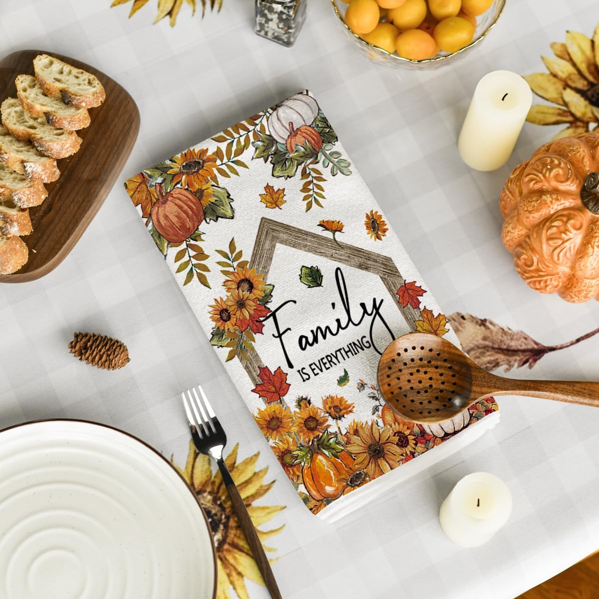 Artoid Mode Pumpkin Sunflowers Fall Kitchen Towels Set of 2 18x26 Inch
