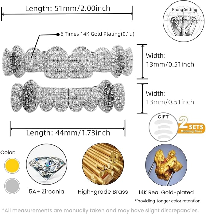 Cubierta dental con gemas de dientes micro-pavé bañada en oro 14K miniatura 5