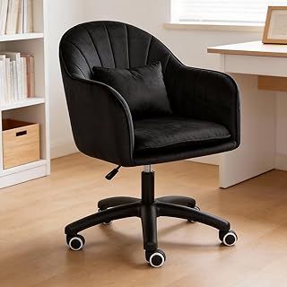 Ergonomischer Bürostuhl, 360°Drehstuhl mit Kopfkissen, Höhenverstellbarer Schreibtischstuhl, Schminkstuhl mit Leisen Rollen für Studierzimmer Wohnzimmer, Stuhl bis 250Pfund Belastbar, Schwarz