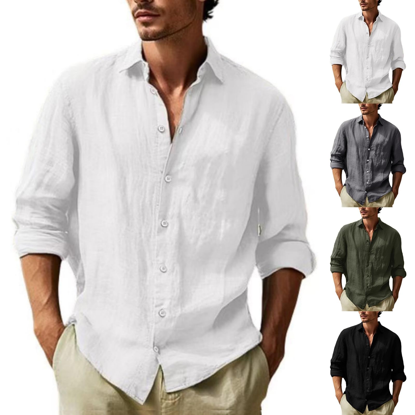 Long Sleeve Shirt Men Casual Plain Button Down Dress Shirt Lightweight Casual Business Collared Beach Tops