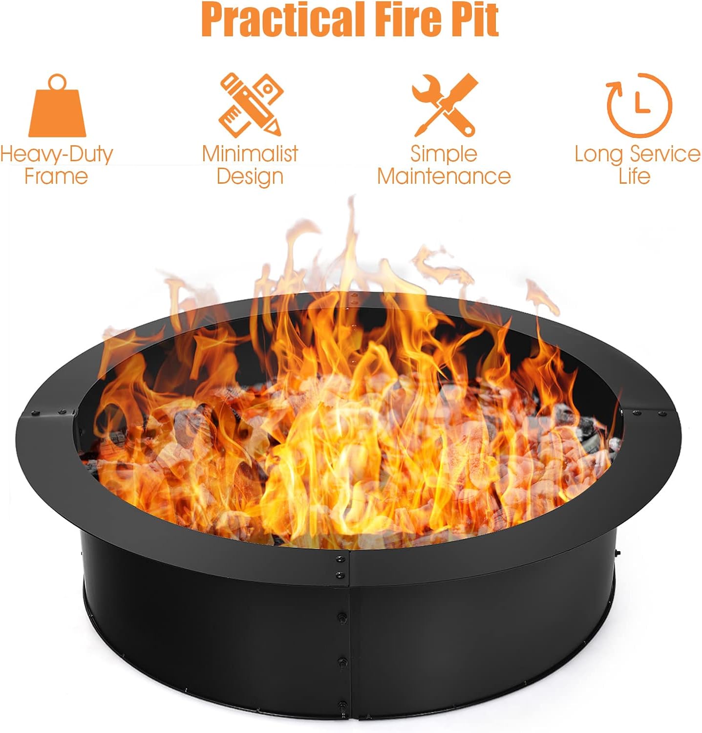 Tangkula Fire Pit Ring, 36-Inch Outer/30-Inch Inner Diameter Outdoor Round Metal Fire Pit Liner, Heavy Duty Thick DIY Campfire Ring Above or In-Ground for Backyard, Patio, Camping