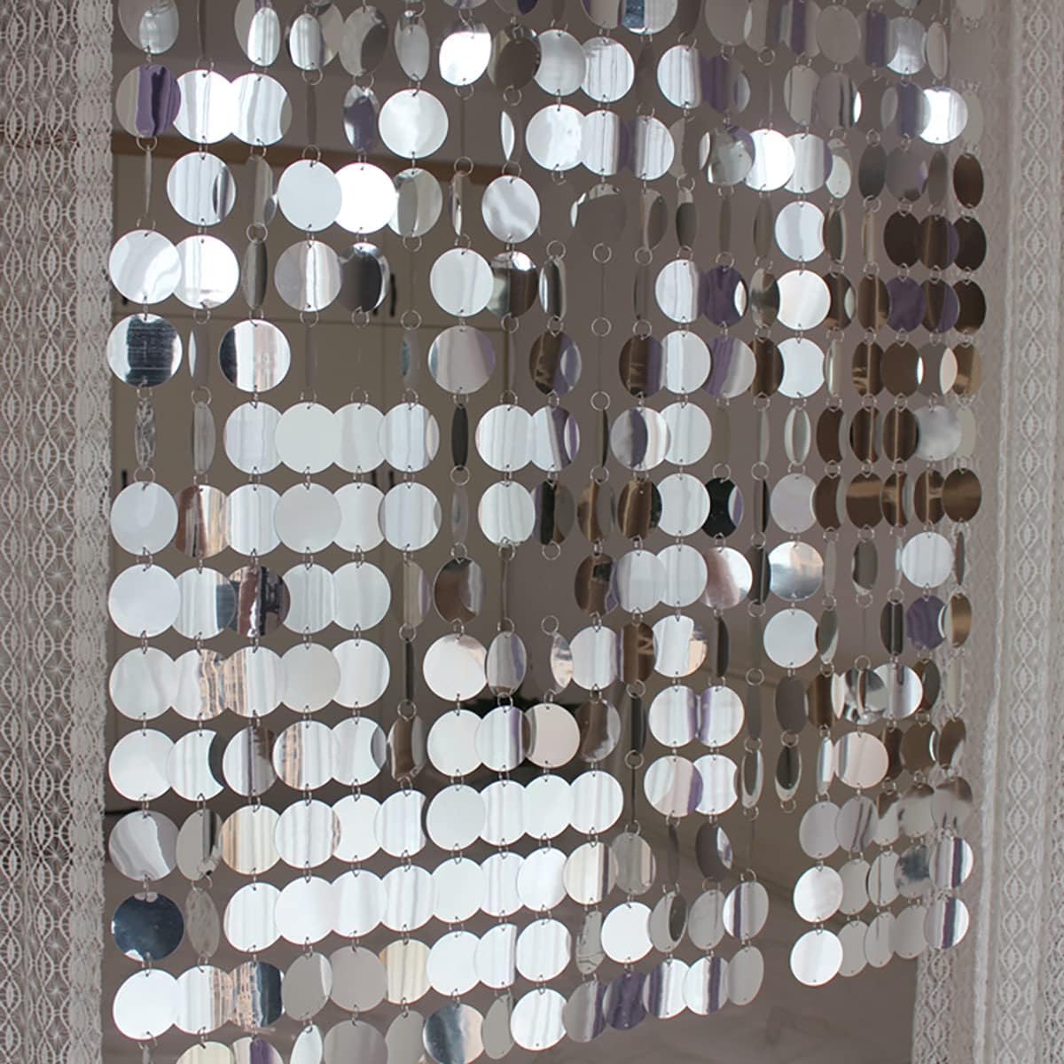 Sparkle Sequin Beaded Curtain Door String Curtains, PVC Sequin Bead Doorway Curtain Door Window Decor Room Divider Blind for Home Festivals Wedding Party Decorations (5 Strips, Silver)-image-24