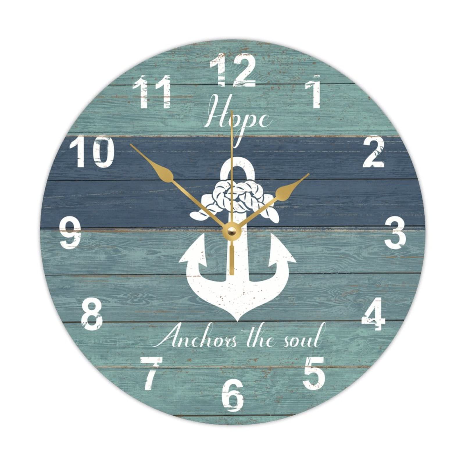 Horloge murale en bois pour chambre et salle de bain thème mer 38cm