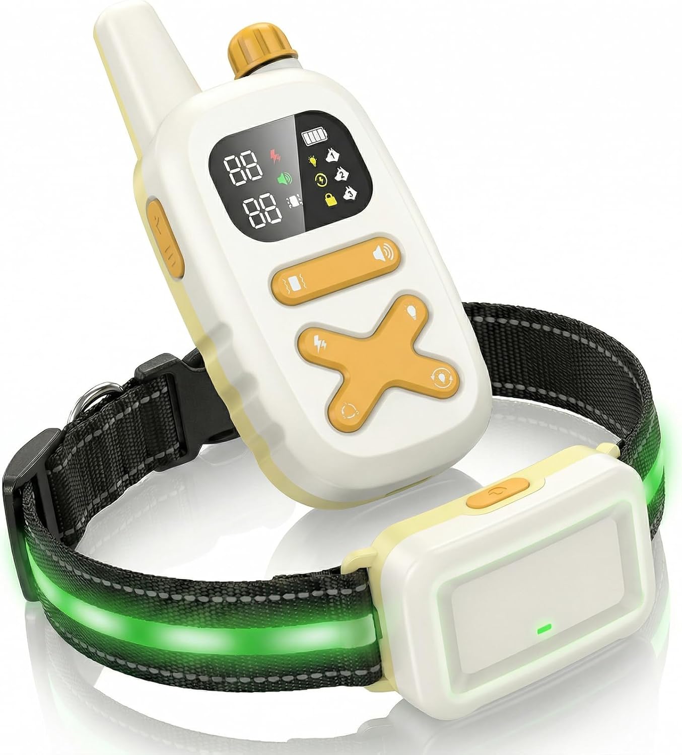 Remote Training Collar with LED Light – 3300FT Range, Rechargeable & Waterproof, Beep and Vibration Modes with Adjustable Levels, Reflective Strap for Small Medium Large Dogs（White）