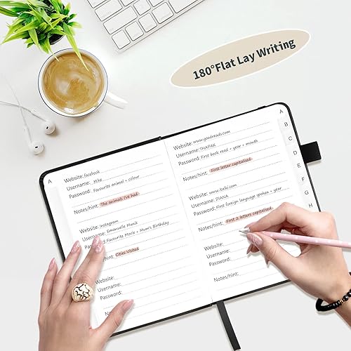 Miniatura 6 de Libro de contraseñas con pestañas alfabéticas, protector de contraseñas de tapa dura, organizador de cuaderno de contraseñas para computadora e