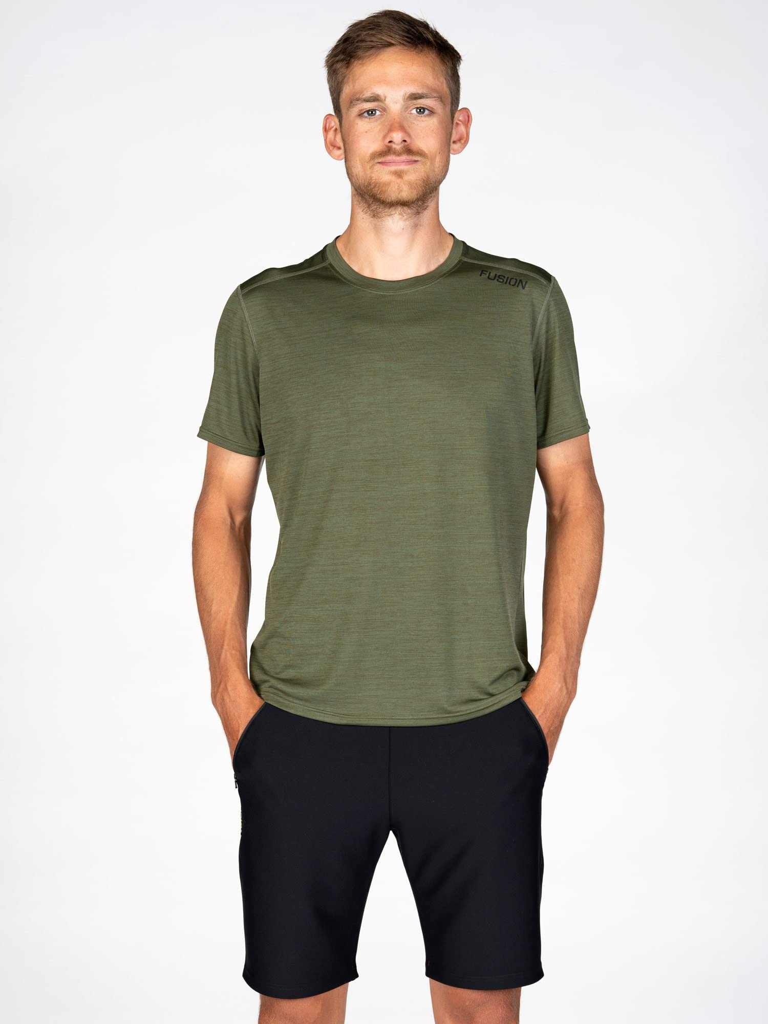 FUSION Mens C3 T-Shirt Laufshirt Herren Trainings Shirt unglaublich weich, atmungsaktiv, schnell trocknend Grün-Melange M