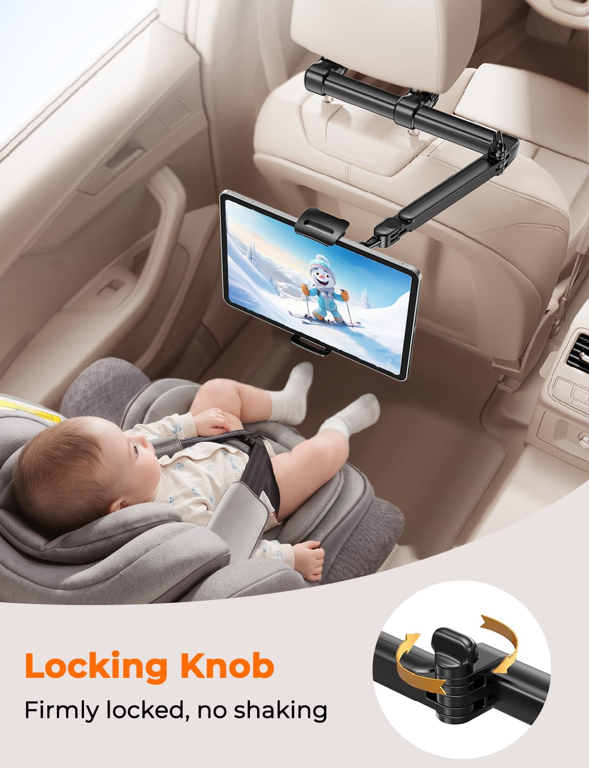 Support Tablette Voiture - [Bras Long Extensible 46cm 3-en-1] Support Appui-Tête Arrière Auto, Rotation 360° Porte-Tablette de Voyage, Compatible avec iPad, Switch, Smartphones 4,7-13"