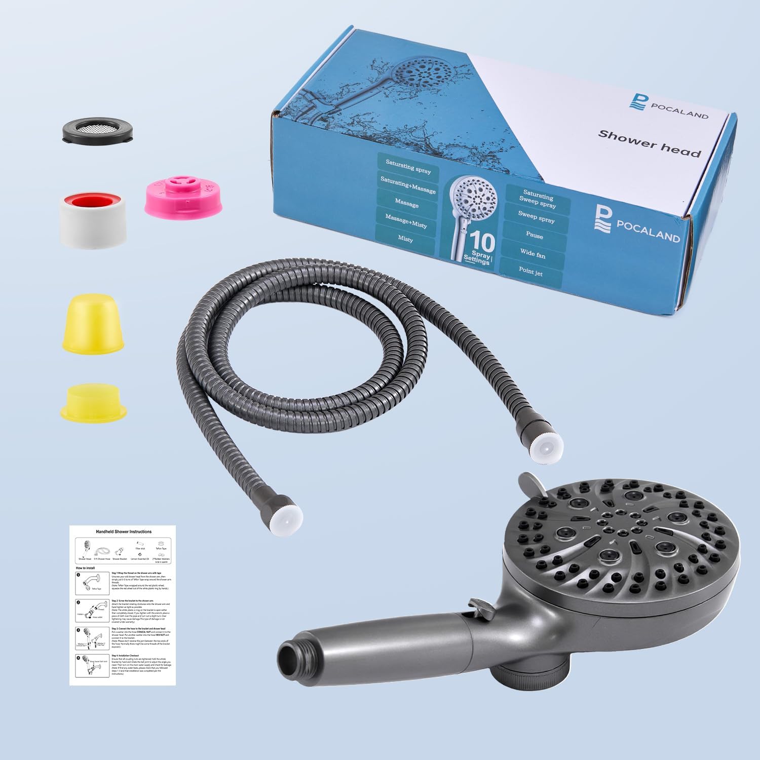 Filtered Shower Head with Handheld, High Pressure 10 Spray Mode Showerhead, Water Softener Filters Beads for Hard Water - Remove Impurity, with brackets and hoses, Gray