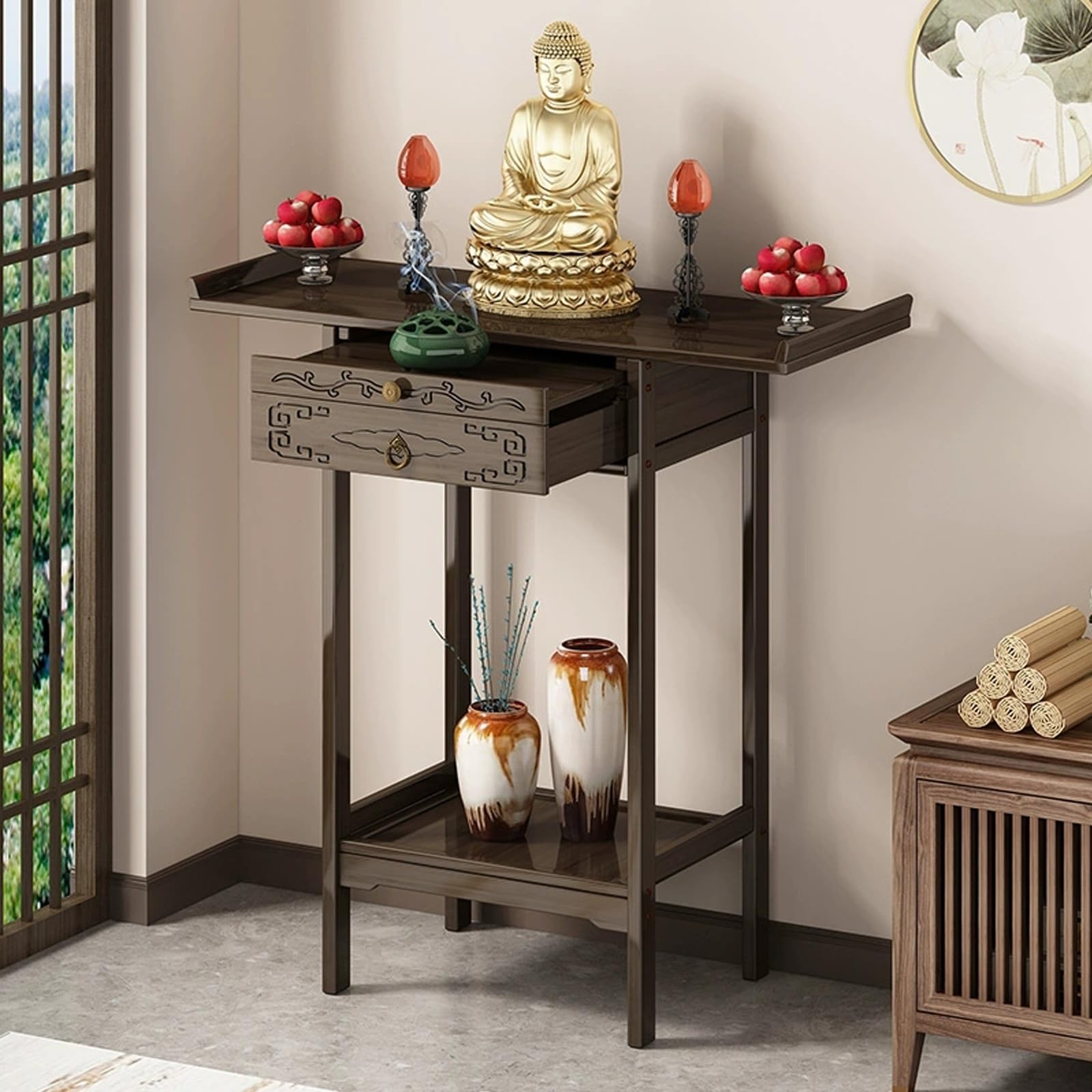 Table de méditation sur pied en bambou noble avec tiroir