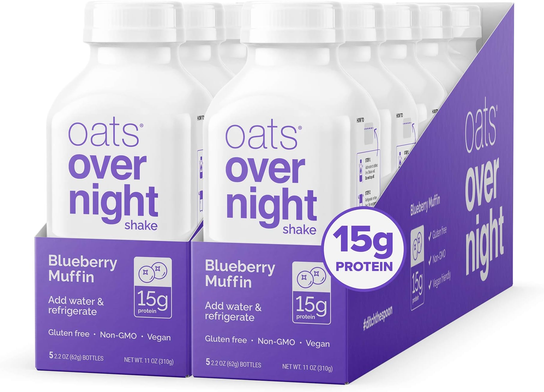 Blueberry Muffin Bottled Shake - Gluten Free, Non-GMO, Vegan Friendly Breakfast Meal Replacement Shake with Powdered Oat milk. 15g of Protein (10 Pack)