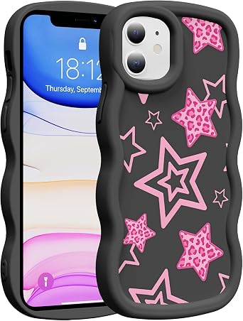 for iPhone 11 Case, Aesthetic Y2K Bling Sparkle Stars for Women Girls, Full Camera Lens Protection, Shockproof Slim Soft TPU Protective Phone Cover, Black-Star