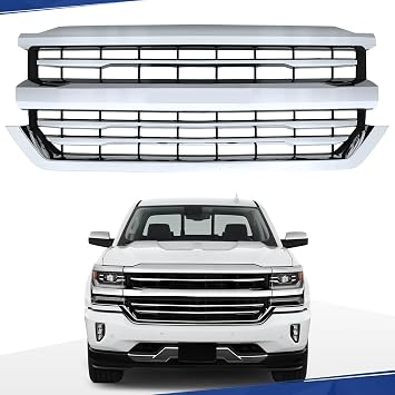 Front Grille Compatible with 2016-2019 Chevy Chevrolet Silverado 1500 Chrome Bumper Upper Grill Assembly Replacement for 84134045 84602489