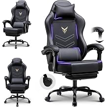 GTPLAYER Gaming Chair with Footrest, Ergonomic Office Chair 300lbs Capacity, Computer Desk Chair with Headrest and Lumbar Support, Linkage Armrests, 90-155 Recline, PU Leather Black