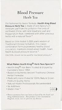Health King Blood Pressure Herb Tea, Teabags, 20 Count Box