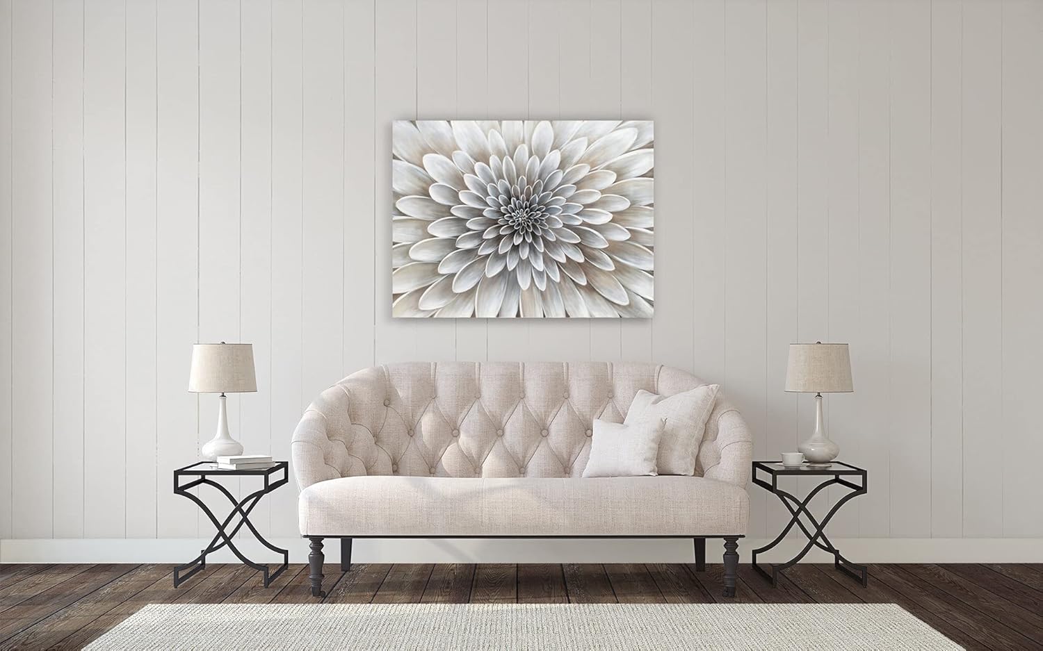 Floral Wall Art in Neutral White Color Modern Abstract Canvas Painting Large Home Decor Framed Boho Artwork Dahlia Flower Picture for Living Room Bathroom Bedroom Home Office