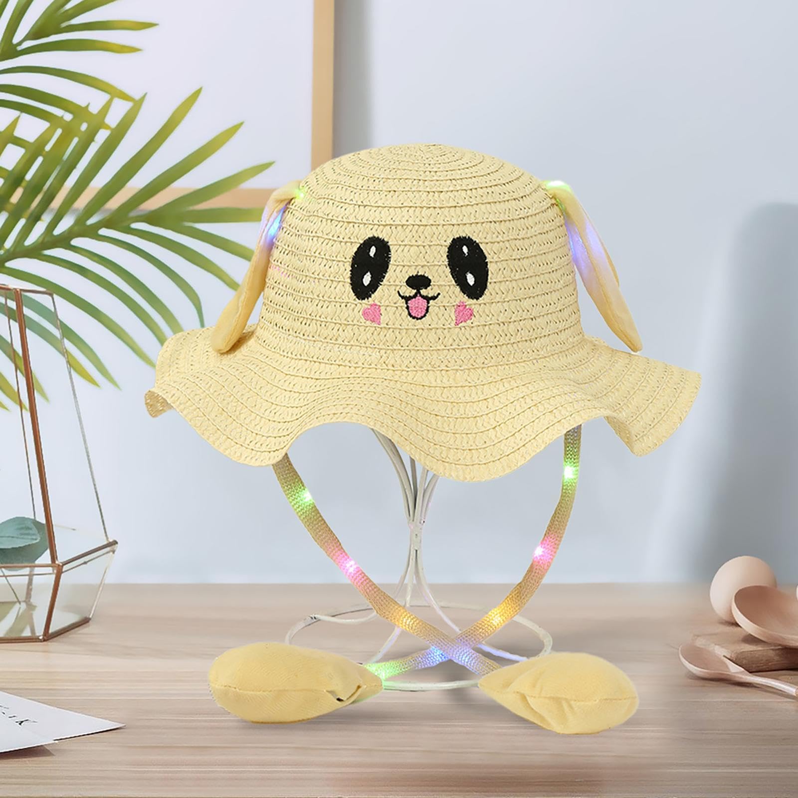 LOVIVER Cappello da coniglio per bambini, cappello di paglia estivo illuminato alla moda per la