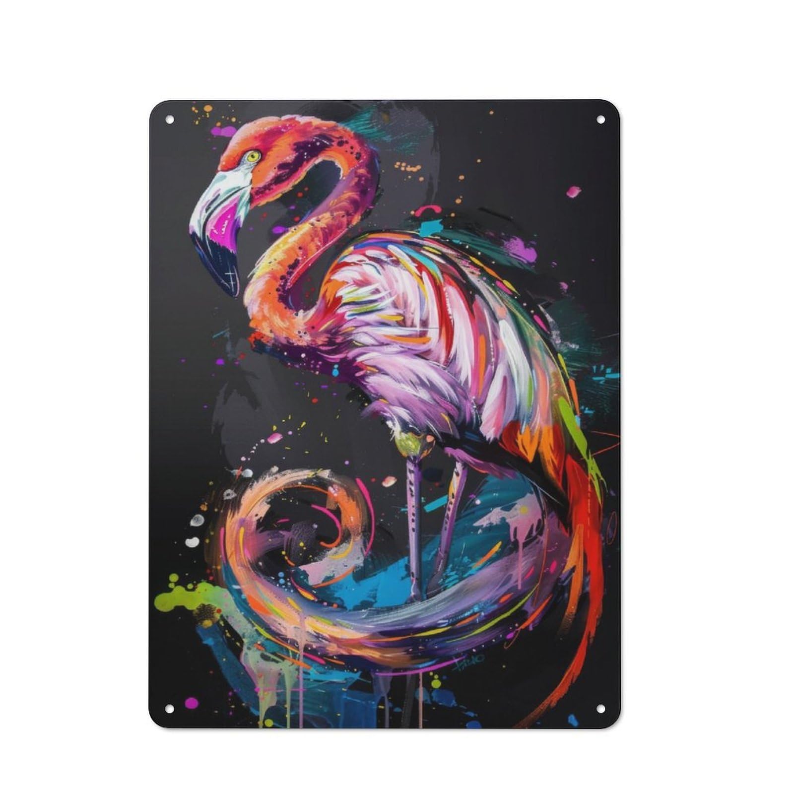 Junmoney Flamingo Popart Painting Tin Wall Plaque 40X30cm With For Garage Wall, For Collectors Of Retro Metal Wall Decor