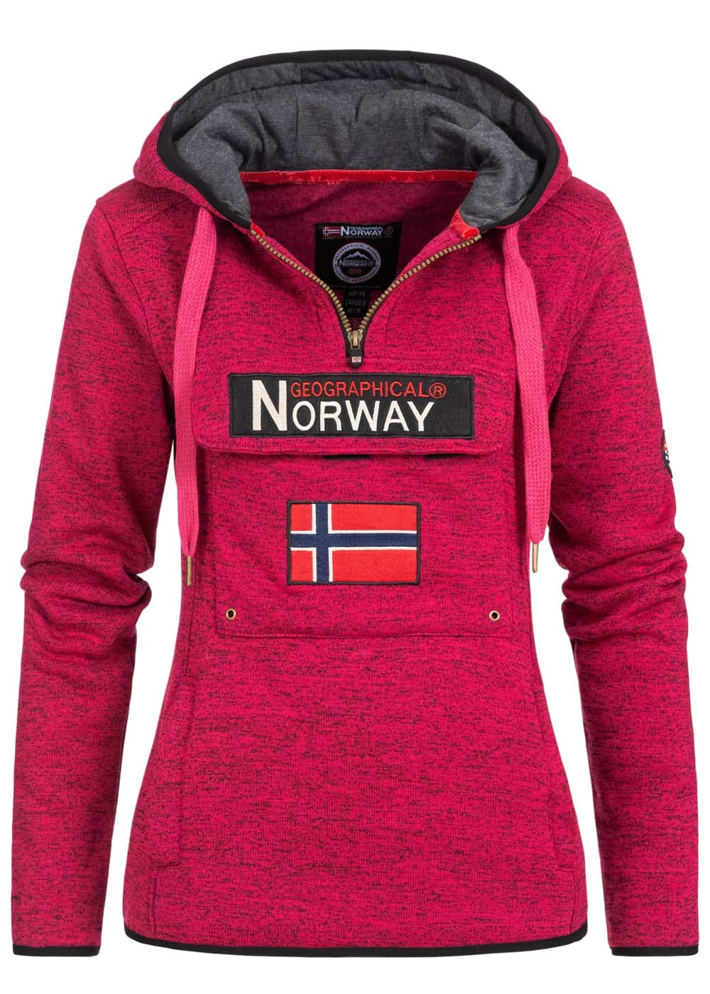 Geographical Norway Upclassica Lady - Felpa Donna Pile Cappuccio E Tasche A Canguro - Felpa Donna Con Manica Lunga E Casual - Giacca Cappuccio E Tops Sport