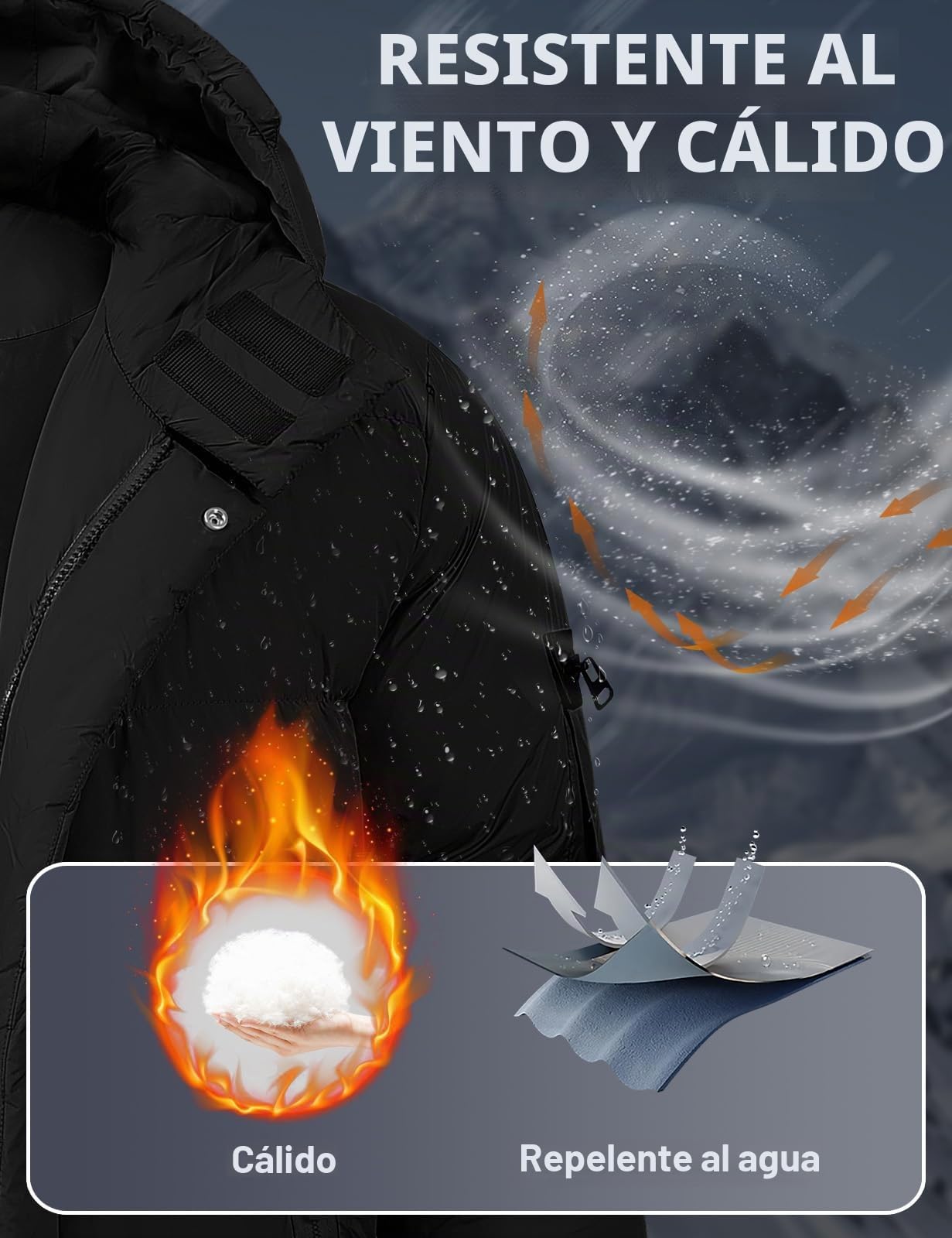 CMTOP Chaqueta Hombre Invierno Largo Cálido Acolchado Algodón Abrigo Casual Elegante Parka con Capucha Gruesa Cremallera Viento Chaquetón Impermeable al Aire Libre Abrigos