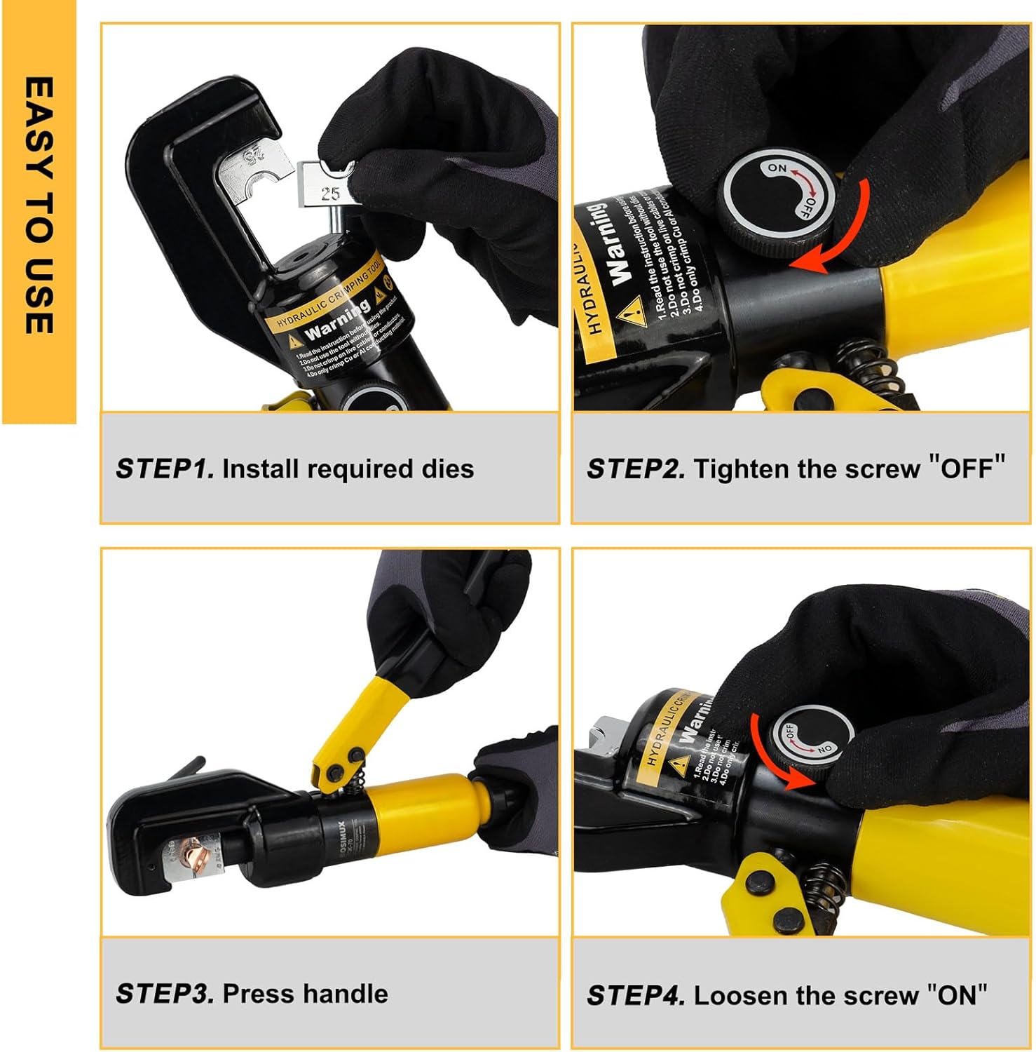 Hydraulic Crimping Tool 10 Tons 12 AWG to 00 (2/0), Battery Cable Crimper Tool with 9 Hexagonal Dies, Hydraulic Wire Crimping Kit for Wire Rope and Battery Terminal Lugs