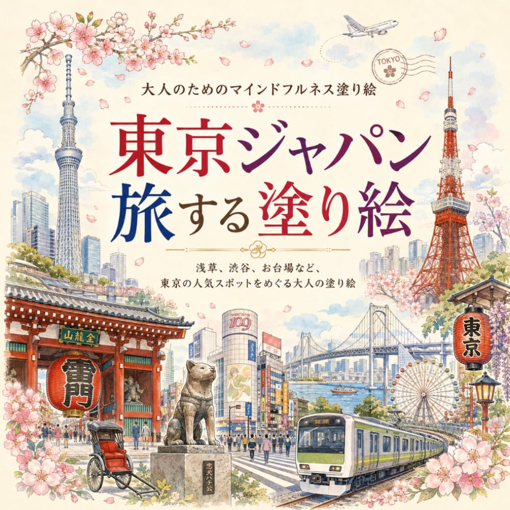 トウキョウジャパン タビスルヌリエ: 浅草、渋谷、お台場など、東京の人気スポットをめぐる大人の塗り絵 (大人のためのマインドフルネス塗り絵)
