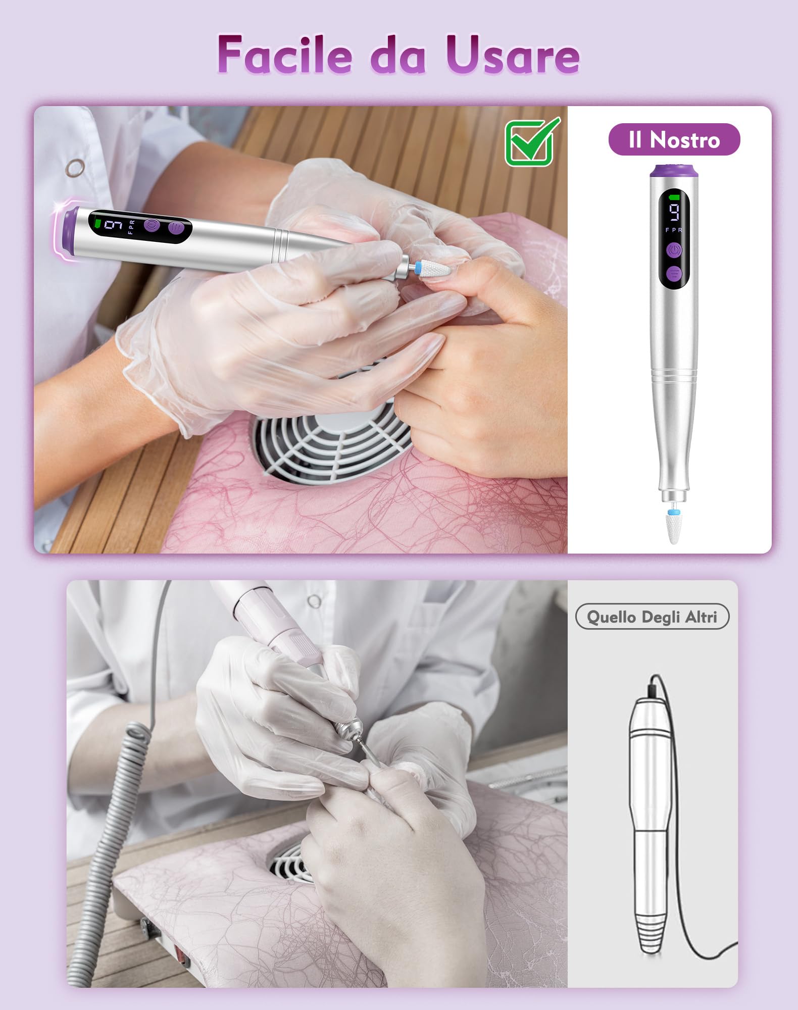 Fresa per Unghie Professionale 20000 Giri/min, Lima per Unghie Elettrica 12 in 1 con Display LCD, 9 Velocità Regolabili, Micromotore Unghie Ricaricabile per Manicure e Pedicure