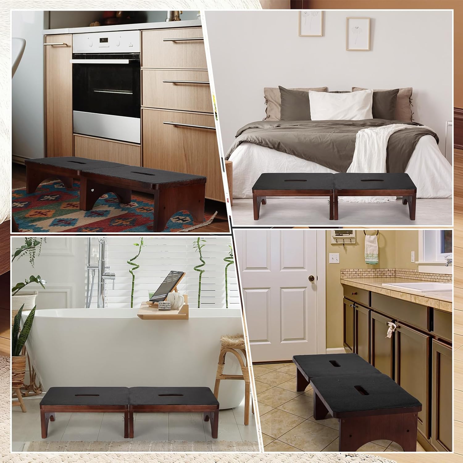 Extra Wide 31.4" Wooden Step Stool – 2 Pack One Step Stool for Adults Seniors 2-in-1 with Non-Slip Rubber Surface – Holds up to 500 Lbs for High Beds Bedroom Bathroom Kitchen Outdoor(6.5 Inch)